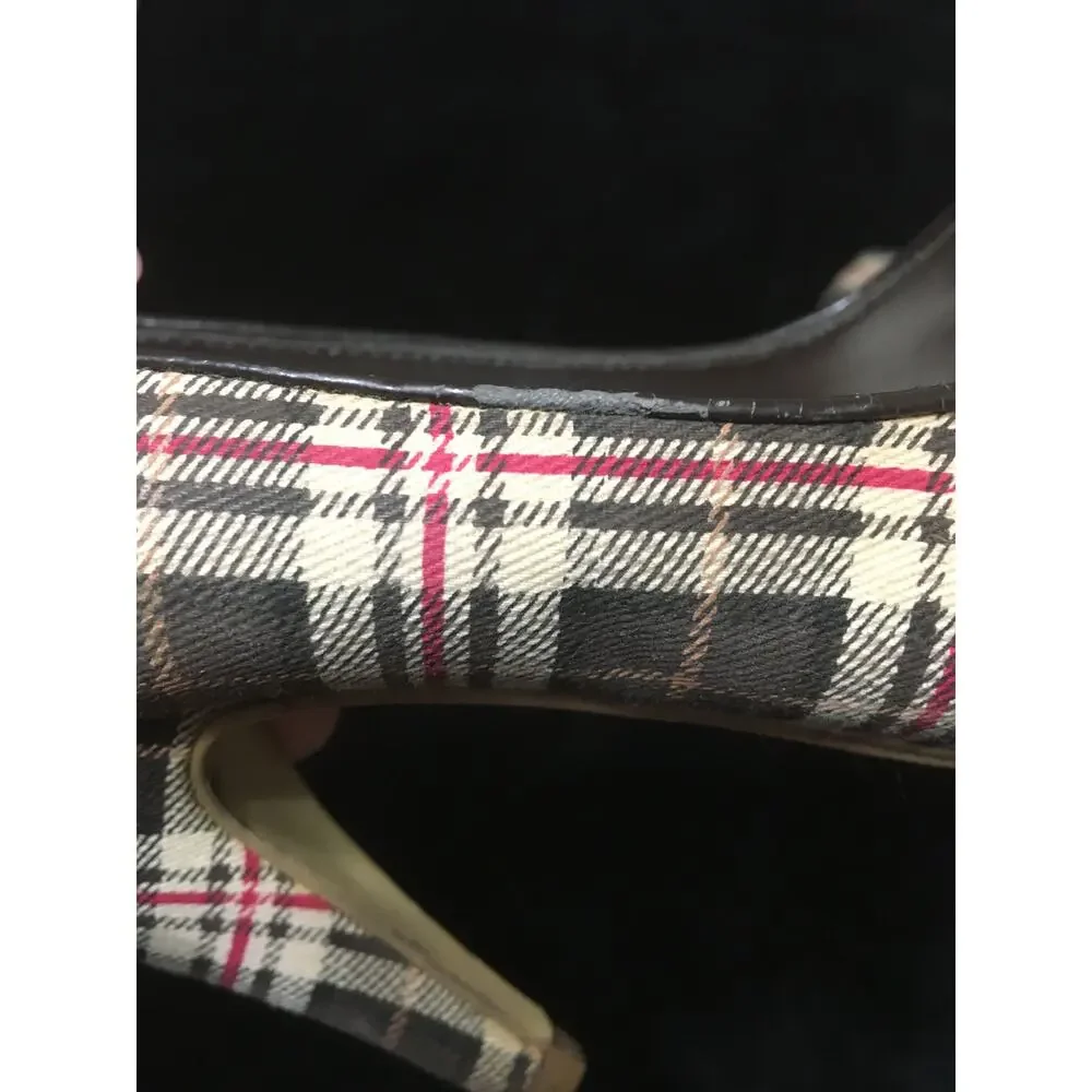 Diba Girl Shoes Brown, Tan & Red Plaid Peep Toe Pin Up Leather Sole 4